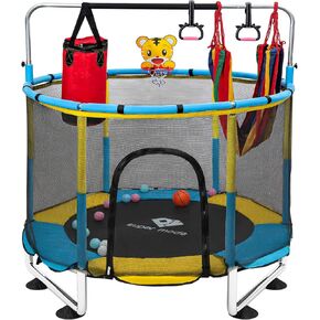 Trampoline for Kids, 5FT Adjustable Toddler Trampoline, Indoor/Outdoor Baby Trampoline with Enclosure Net, No-Gap Safe Design, Gifts for Boys & Girls