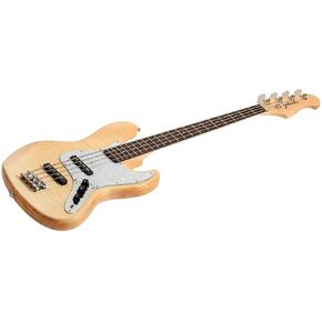 Monoprice Jamm Flamed Maple Electric Bass - Natural, with Gig Bag, 4 Strings, Double‑Cutaway Solid Body - Indio Series