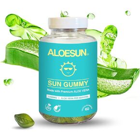 Vitamin Sun Gummy | 100% All Natural Aloe Vera Gummies Herbal Supplement | Gut Digestive and Immune Support Nutrients | Moisturize Skin | 60 Pcs | Vegan, Non-GMO, Gluten Free