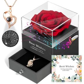 ADDWel Roses Gifts for Women Birthday - Unique Birthday Gifts for Girlfriend Mom Wife Sister Romantic Preserved Pink Rose with Cute Eternal Moss Bear in Glass Dome, Great Presents for Her Anniversary