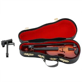 Wooden Miniature Violin with Case & Stand, Mini Violin Model Display Musical Ornament Craft Home Office Decoration Birthday Gift, Brown, 5.51 x 1.97 x 0.83 Inch