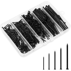 5 Sizes Hardware Nails Assortment Kit, Common Nails for Picture Hanging, Wall Nails, Wood Nails with Storage Box, Black, 400PCS