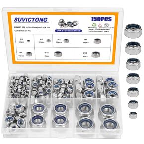 150pcs Locknuts Assortment Kit Metric Self-Lock Nuts Fasteners for Secure Locking 304 Stainless Steel Nylon Insert Lock Nuts Set for 3D Printer ，DIY Bolt(M3, M4, M5, M6, M8, M10, M12)