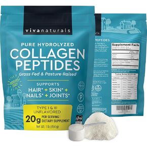 Hydrolyzed Collagen Peptides Powder - 1 lb Grass-Fed & Pasture-Raised Collagen for Women, Type I & III Unflavored Bovine Collagen Powder for Men, Collagen Protein Powder For Hair, Skin, & Nails