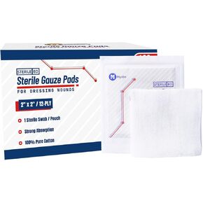First Aid Sterile Woven Gauze Pads 4" x 4" for Wound Dressing|Pack of 50,Individually Packed Pouches Bulk|12-Ply Cotton,Good Absorbent|Medical Gauze Sponges for Wound Care Home First Aid Kits.