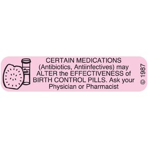 1-360 "Birth Control" Permanent Paper Label, 1 9/16" x 3/8", Pink, Pack of 1000