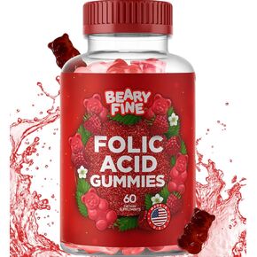 Folic Acid Gummies 400mcg - Essential Prenatal & Pregnancy Gummy for Women, Moms & Baby to Be - 60 Raspberry Flavored Folate Gummy Vitamins - Made in The USA