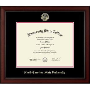 North Carolina State University 14" W X 11" H Diploma Frame - Fits a Bachelor's, Master's and Phd - Gold Embossed Diploma Frame - Cherry Moulding with Black and Red Matting