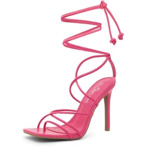 Shoe Land Womens SL-Finely Lace Up Heeled Sandals Tie Up Ankle Wrap Stiletto Heels Square Open Toe Strappy Straps Party Shoes