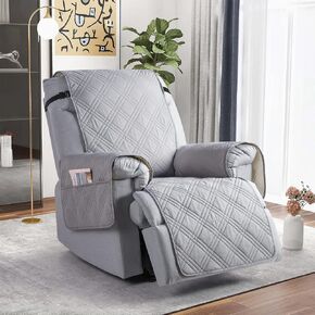 TAOCOCO 100% Waterproof Recliner Chair Cover, Non Slip Covers for Recliner Chair with Pocket, Washable Reclining Chair/Furniture Protector for Kids, Pets(Recliner Chair, Light Gray)