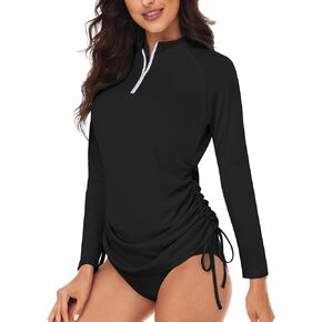 قميص سباحة Desol Rash Guard للنساء، أكمام طويلة نصف سحاب، عامل حماية من أشعة الشمس 50+، سريع الجفاف وقابل للتعديل من الجانب