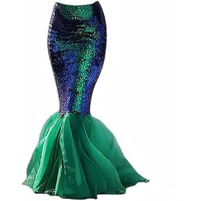 Cozep Women's Mermaid Tail Costume Sequin Maxi Skirt Halloween Cosplay Party Dress