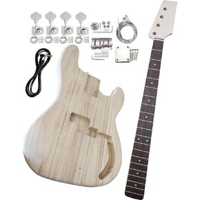 sdwutong Bass Guitar Kit DIY PB Bass Style Beginner Kits 4 String Right Handed with Paulownia Body Hard Maple Neck Rosewood Fingerboard Chrome Hardware Build Your Own Bass Guitar.
