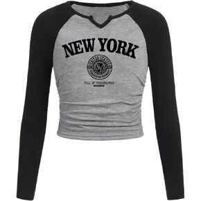 SOLY HUX Girl's Ruched Long Sleeve Shirt Y2K Crop Tops Graphic Tees Letter Print T Shirts