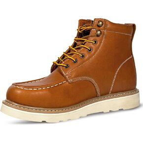 SHAMTCH 6" Moc Toe Work Boots for Men Soft Toe Full-Grain Leather Slip-Resistant Wedge Outsole Comfortable Lightweight Breathable Boots