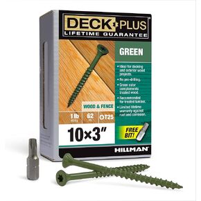 Deck Plus 48404 Wood Screws #10 x 3", Green, 1lb Box