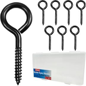 15 PCS Stainless Screw Eyes, 2.56 Inch Screw Hooks Black Self-Tapping Heavy Duty Eye Bolt, 80 Lbs Capacity in Kuwait