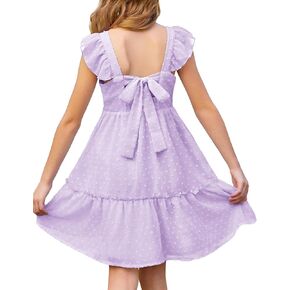 GRACE KARIN Girls Spring Floral Dress Girls Flutter Sleeve Tie Back Summer Dress 5-12Y