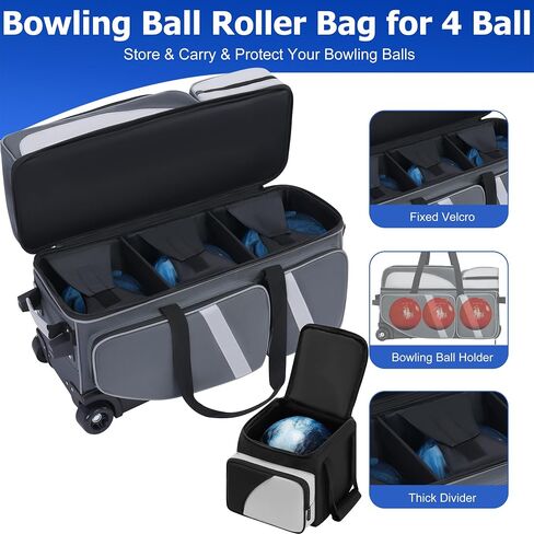 3 Ball Bowling Ball Roller Bag + 1 Ball Color Matching Add On Tote, 4 Ball Bowling Ball Bag with Multi-Pockets, 4 ball Bowling Bag with Shoes Compartment in Saudi Arabia