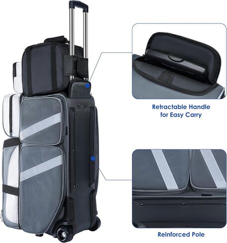 3 Ball Bowling Ball Roller Bag + 1 Ball Color Matching Add On Tote, 4 Ball Bowling Ball Bag with Multi-Pockets, 4 ball Bowling Bag with Shoes Compartment in Saudi Arabia