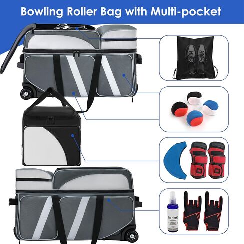 3 Ball Bowling Ball Roller Bag + 1 Ball Color Matching Add On Tote, 4 Ball Bowling Ball Bag with Multi-Pockets, 4 ball Bowling Bag with Shoes Compartment in Saudi Arabia