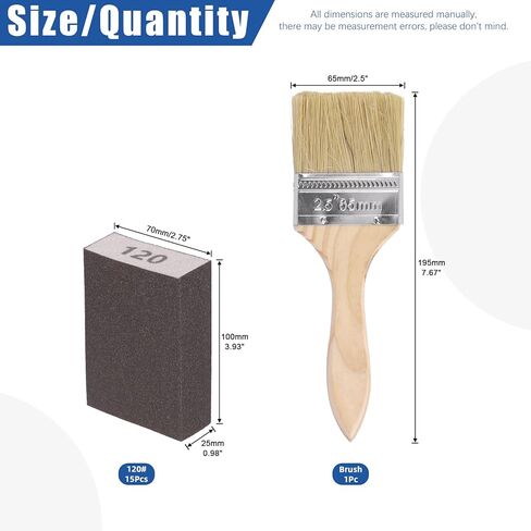 مجموعة إسفنجة صنفرة Glarks 16 قطعة 80 حبيبة 15 قطعة 10x7x2.5 سم مكعبات صنفرة قابلة للغسل وإعادة الاستخدام وفرشاة طلاء واحدة مثالية للأعمال الخشبية وتلميع المعادن للجدران الجافة in Kuwait