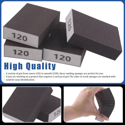 مجموعة إسفنجة صنفرة Glarks 16 قطعة 80 حبيبة 15 قطعة 10x7x2.5 سم مكعبات صنفرة قابلة للغسل وإعادة الاستخدام وفرشاة طلاء واحدة مثالية للأعمال الخشبية وتلميع المعادن للجدران الجافة in Kuwait