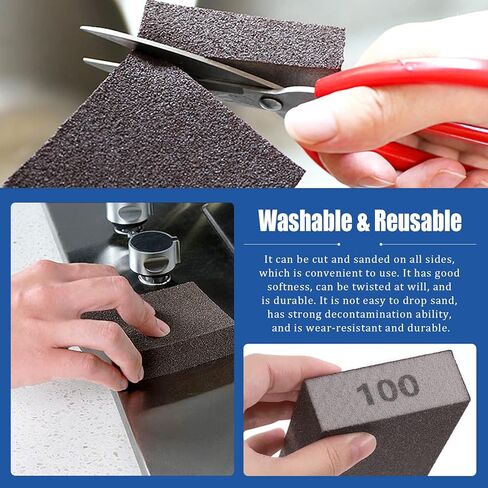 مجموعة إسفنجة صنفرة Glarks 16 قطعة 80 حبيبة 15 قطعة 10x7x2.5 سم مكعبات صنفرة قابلة للغسل وإعادة الاستخدام وفرشاة طلاء واحدة مثالية للأعمال الخشبية وتلميع المعادن للجدران الجافة in Kuwait