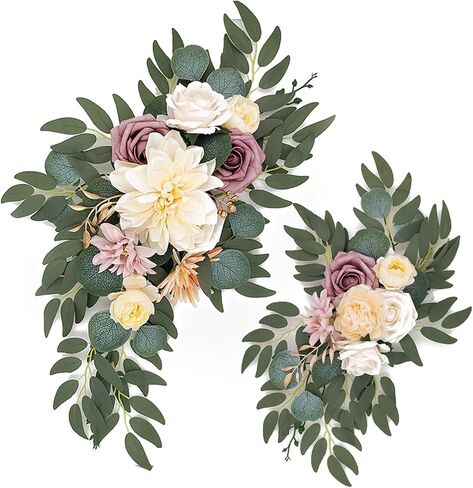 2pcs Flower Swags for Wedding Arch, Artificial Wedding Arch Flowers with Green Leaves, Flower Arch Decor, Rustic Artificial Floral Swag for Wedding Ceremony Floral Decor(Blue) in Saudi Arabia