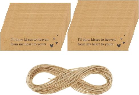 ECSiNG 25 Pcs Kraft Commemorative Meaningful Funeral Favour Tags Card with Hemp Rope Blow 'Kisses' to Heaven Remembrance Funeral DIY Signs and Personalised Tag Favours in Saudi Arabia