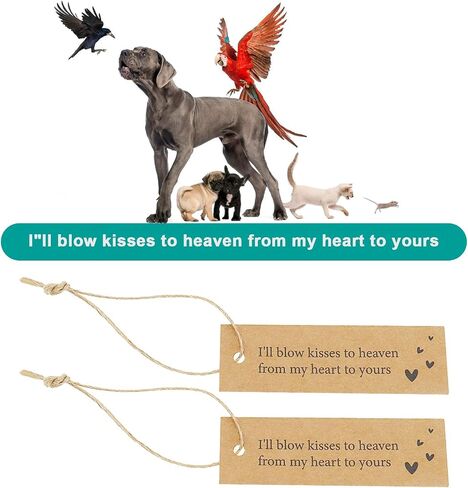ECSiNG 25 Pcs Kraft Commemorative Meaningful Funeral Favour Tags Card with Hemp Rope Blow 'Kisses' to Heaven Remembrance Funeral DIY Signs and Personalised Tag Favours in Saudi Arabia