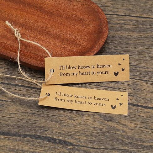 ECSiNG 25 Pcs Kraft Commemorative Meaningful Funeral Favour Tags Card with Hemp Rope Blow 'Kisses' to Heaven Remembrance Funeral DIY Signs and Personalised Tag Favours in Saudi Arabia