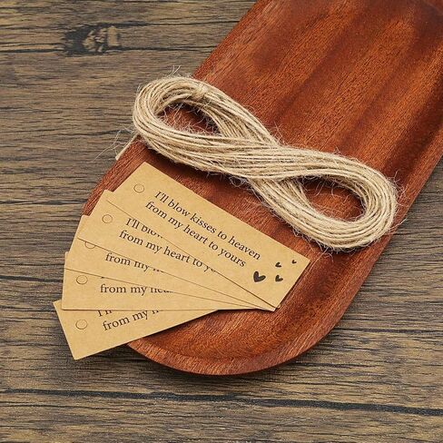 ECSiNG 25 Pcs Kraft Commemorative Meaningful Funeral Favour Tags Card with Hemp Rope Blow 'Kisses' to Heaven Remembrance Funeral DIY Signs and Personalised Tag Favours in Saudi Arabia