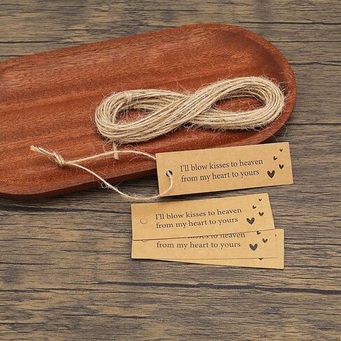 ECSiNG 25 Pcs Kraft Commemorative Meaningful Funeral Favour Tags Card with Hemp Rope Blow 'Kisses' to Heaven Remembrance Funeral DIY Signs and Personalised Tag Favours in Saudi Arabia
