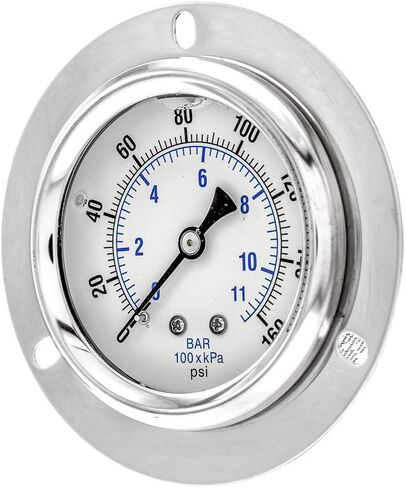 PIC Gauges PRO-204L-254R Panel Mount Front Flanged Glycerin Filled Industrial Pressure Gauge w/ SS Case, Brass Internals, Plastic Lens, 2.5" Dial, 0/5000 psi Range, 1/4" Male NPT in Saudi Arabia