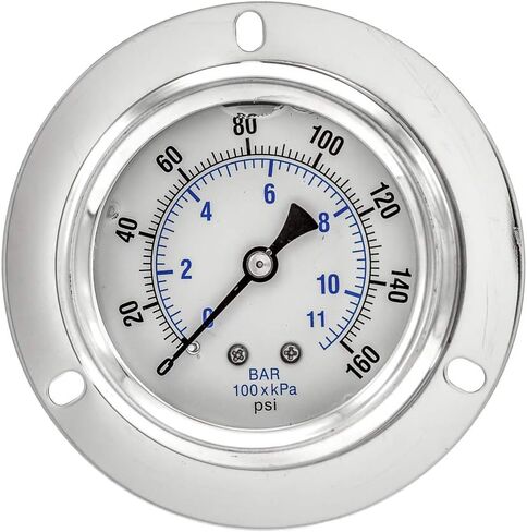 PIC Gauges PRO-204L-254R Panel Mount Front Flanged Glycerin Filled Industrial Pressure Gauge w/ SS Case, Brass Internals, Plastic Lens, 2.5" Dial, 0/5000 psi Range, 1/4" Male NPT in Saudi Arabia