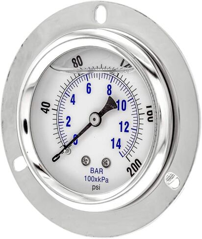 PIC Gauges PRO-204L-254R Panel Mount Front Flanged Glycerin Filled Industrial Pressure Gauge w/ SS Case, Brass Internals, Plastic Lens, 2.5" Dial, 0/5000 psi Range, 1/4" Male NPT in Saudi Arabia