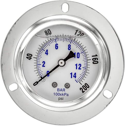 PIC Gauges PRO-204L-254R Panel Mount Front Flanged Glycerin Filled Industrial Pressure Gauge w/ SS Case, Brass Internals, Plastic Lens, 2.5" Dial, 0/5000 psi Range, 1/4" Male NPT in Saudi Arabia