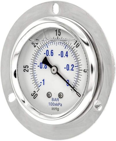PIC Gauges PRO-204L-254R Panel Mount Front Flanged Glycerin Filled Industrial Pressure Gauge w/ SS Case, Brass Internals, Plastic Lens, 2.5" Dial, 0/5000 psi Range, 1/4" Male NPT in Saudi Arabia