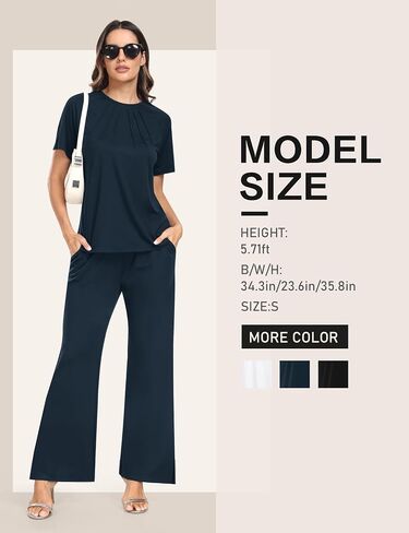 MoFiz Women's Summer 2 Piece Casual Outfits Tracksuit Sweatsuit Lounge Set Sleeveless Polo Short Sleeve T-Shirt Wide Leg Pant in Saudi Arabia