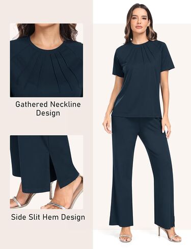 MoFiz Women's Summer 2 Piece Casual Outfits Tracksuit Sweatsuit Lounge Set Sleeveless Polo Short Sleeve T-Shirt Wide Leg Pant in Saudi Arabia