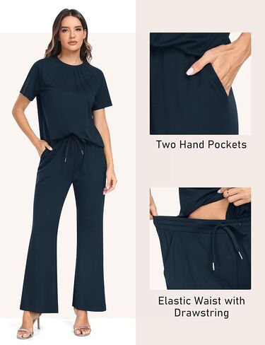 MoFiz Women's Summer 2 Piece Casual Outfits Tracksuit Sweatsuit Lounge Set Sleeveless Polo Short Sleeve T-Shirt Wide Leg Pant in Saudi Arabia