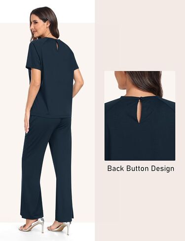 MoFiz Women's Summer 2 Piece Casual Outfits Tracksuit Sweatsuit Lounge Set Sleeveless Polo Short Sleeve T-Shirt Wide Leg Pant in Saudi Arabia