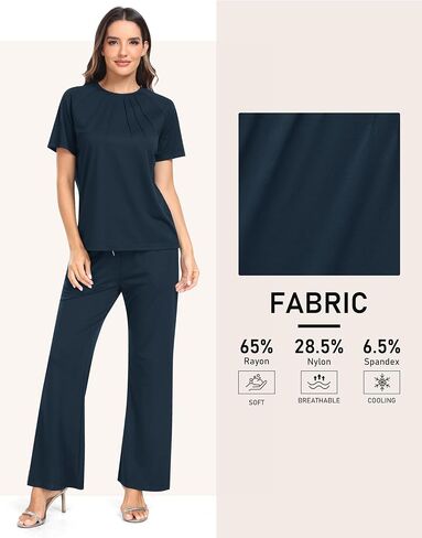 MoFiz Women's Summer 2 Piece Casual Outfits Tracksuit Sweatsuit Lounge Set Sleeveless Polo Short Sleeve T-Shirt Wide Leg Pant in Saudi Arabia