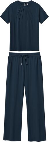 MoFiz Women's Summer 2 Piece Casual Outfits Tracksuit Sweatsuit Lounge Set Sleeveless Polo Short Sleeve T-Shirt Wide Leg Pant in Saudi Arabia