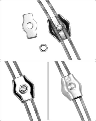 QWORK M3 Simplex Single Bolt Wire Rope Clips, 50 Pcs 304 Stainless Steel Single Wires Splicer Connector for 1/8 Inch Diameter Wire Cable in Saudi Arabia