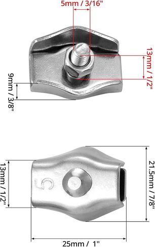 QWORK M3 Simplex Single Bolt Wire Rope Clips, 50 Pcs 304 Stainless Steel Single Wires Splicer Connector for 1/8 Inch Diameter Wire Cable in Saudi Arabia