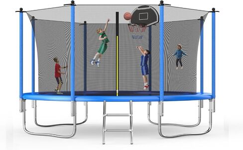 16 15 14 12 10 FT Trampoline Trampolines with Basketball Hoop,with Slide and Swings,Outdoor Trampoline with Safety Enclosure Net and Ladder, Spring Pad Premium Jump Mat for Kids and Adults in Saudi Arabia