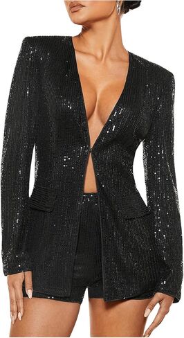 WDIRARA Women's Glitter Sequin Party Shorts Elastic Waist Straight Wide Leg Sparkly Shorts in Saudi Arabia