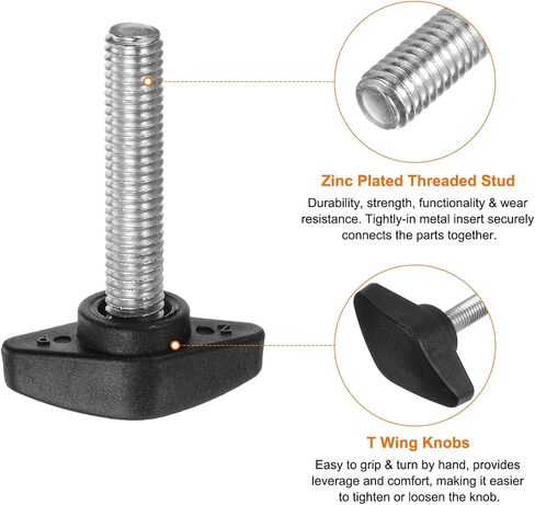 HARFINGTON 10pcs Tee Wing Knobs Thumb Screws M5 x 8mm Standard Male Thread Plastic T Knobs Handles Hand Clamping Knobs Grip Thumbscrew, Black in Saudi Arabia